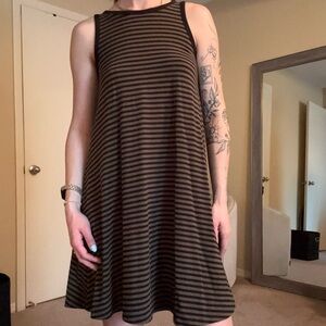 Old Navy Brown and Black Striped Sleeveless A-Line Mini Dress